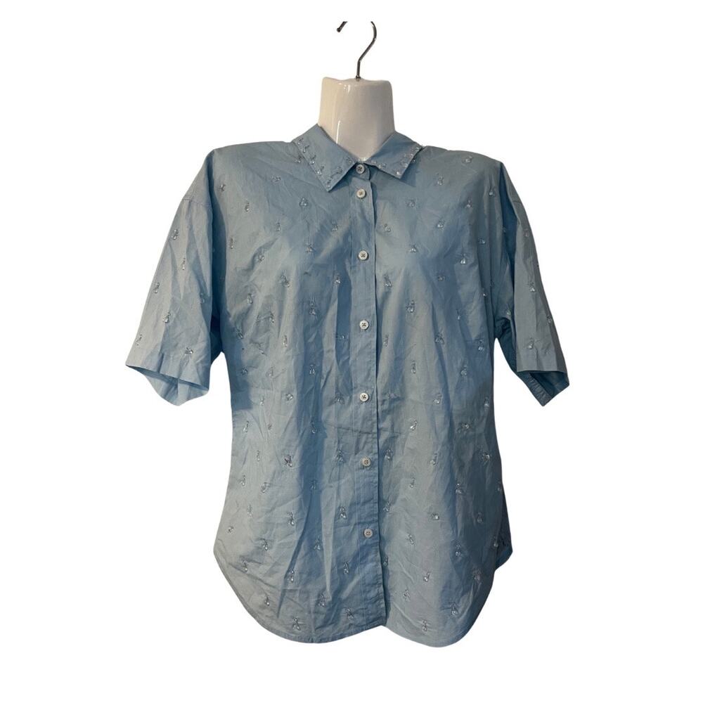J. Crew Collection Button Down Crystal Teardrop Short Sleeve Shirt SZ 6 Festive